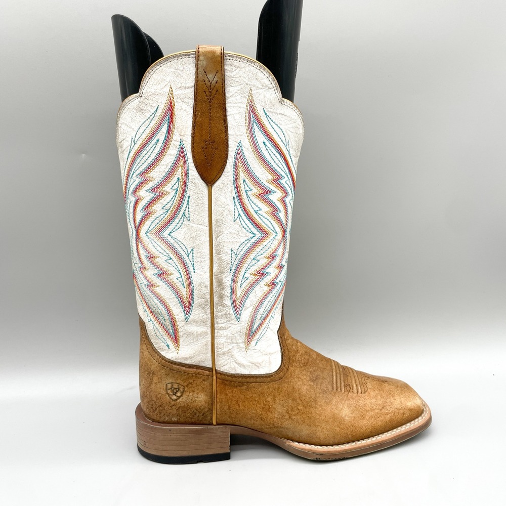 Ariat Womens 7 B Western Square Toe Boots Tan White Leather Coastal Cowgirl Boho